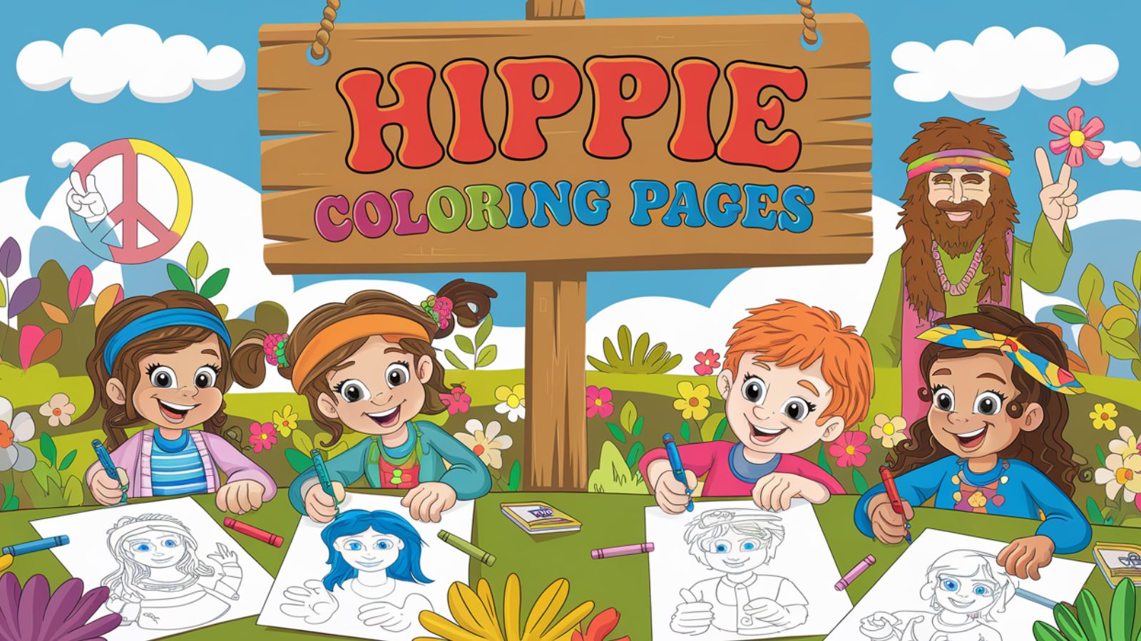 Hippie Coloring Pages – Free PDF Printables 🎶🌈👗