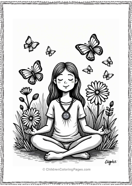 Hippie Meditating In A Flower Garden Free PDF Printable