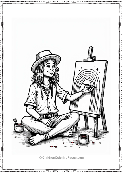 Hippie Painter Creating A Rainbow Free PDF Printable