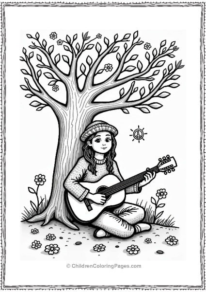 Hippie Playing Guitar Under A Tree Free PDF Printable