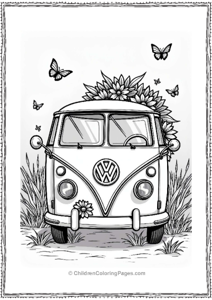 Hippie Van With Flowers At Festival Free PDF Printable