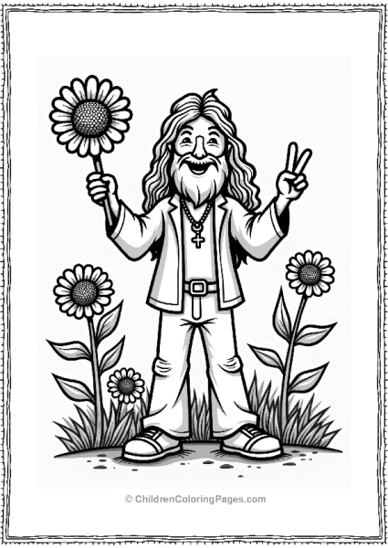 Hippie With Flower And Peace Sign Free PDF Printable