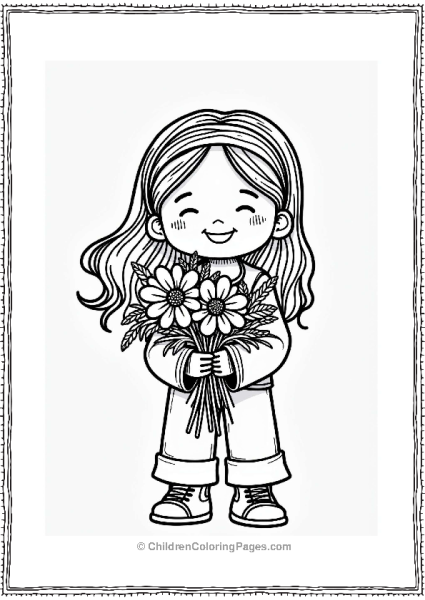 Hippie With Flower Bouquet Free PDF Printable