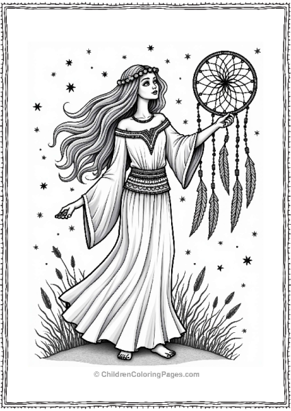 Hippie Woman With Dreamcatcher Free PDF Printable