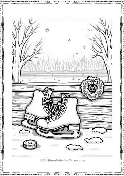 Hockey Skates On A Snowy Bench Free PDF Printable