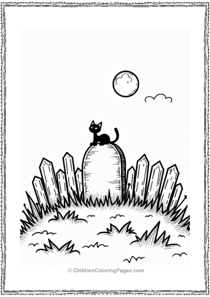 Horror Theme Creepy Graveyard With Cat And Moon Free PDF Printable