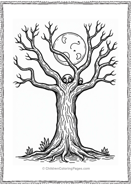 Horror Theme Eerie Eyes Behind A Twisted Tree Free PDF Printable