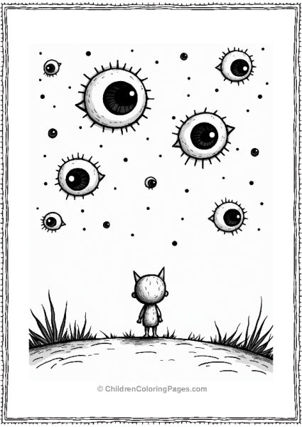 Horror Theme Floating Eyes In The Night Sky Free PDF Printable