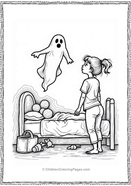 Horror Theme Friendly Ghost And Little Girl In Pajamas Free PDF Printable