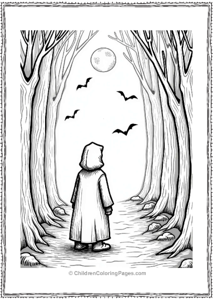 Horror Theme Hooded Figure At The Dark Forest Edge Free PDF Printable