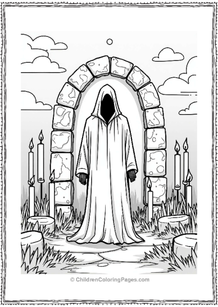 Horror Theme Mysterious Figure At Ancient Altar Free PDF Printable