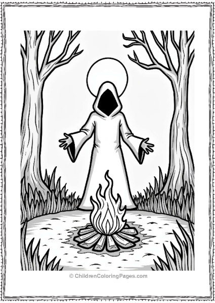 Horror Theme Shadowy Figure Dancing By The Fire Free PDF Printable