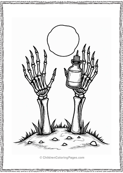 Horror Theme Skeleton Hands Holding Potion Under Full Moon Free PDF Printable