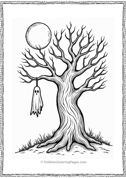 Horror Theme Spooky Tree Under A Full Moon Free PDF Printable