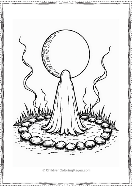 Horror Theme Stones Circle With Ghostly Silhouette Free PDF Printable