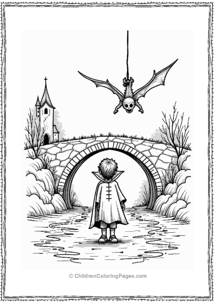 Horror Theme Vampire Boy At A Misty Bridge Free PDF Printable