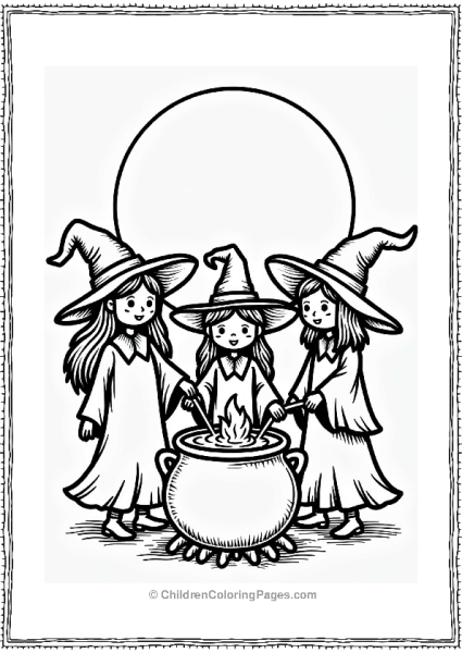 Horror Theme Whimsical Witches At A Cauldron Free PDF Printable