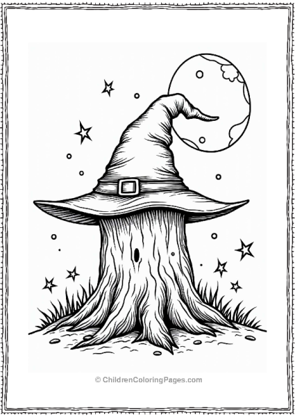 Horror Theme Witchs Hat On A Gnarled Stump Free PDF Printable