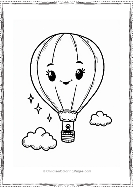 Hot Air Balloon Among Stars And Clouds Free PDF Printable