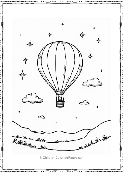 Hot Air Balloon In A Starry Night Free PDF Printable