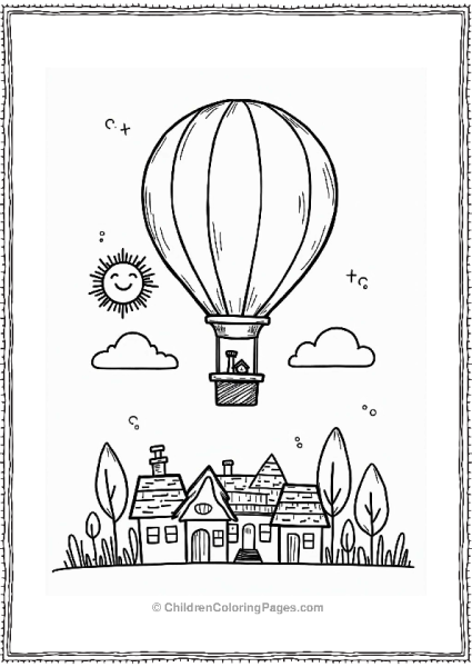 Hot Air Balloon Over A City Free PDF Printable
