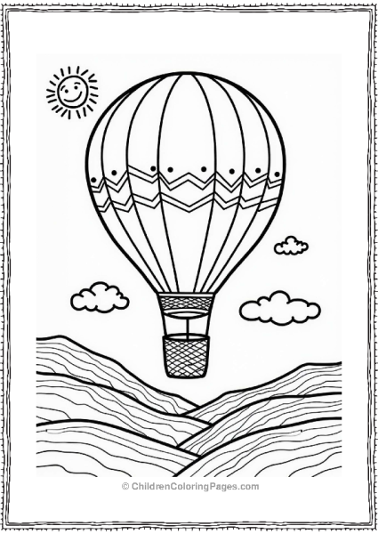 Hot Air Balloon Over Rolling Hills Free PDF Printable