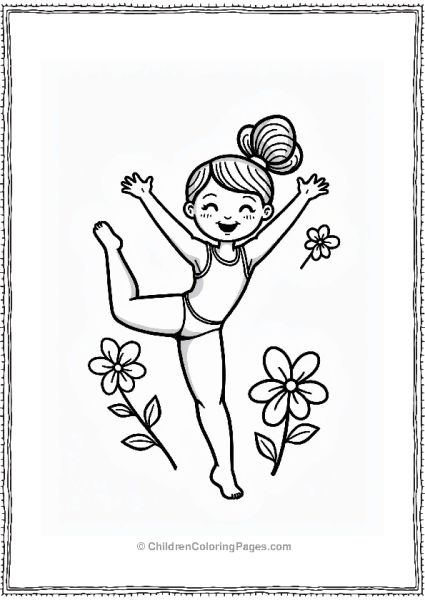 Joyful Gymnast In A Pose With Flowers Free PDF Printable