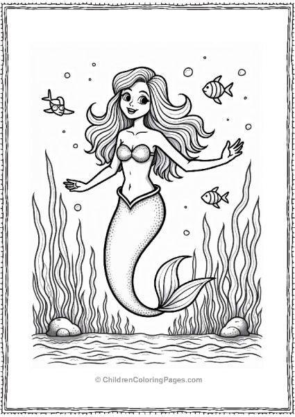 Joyful Mermaid Dancing With Fish Free PDF Printable
