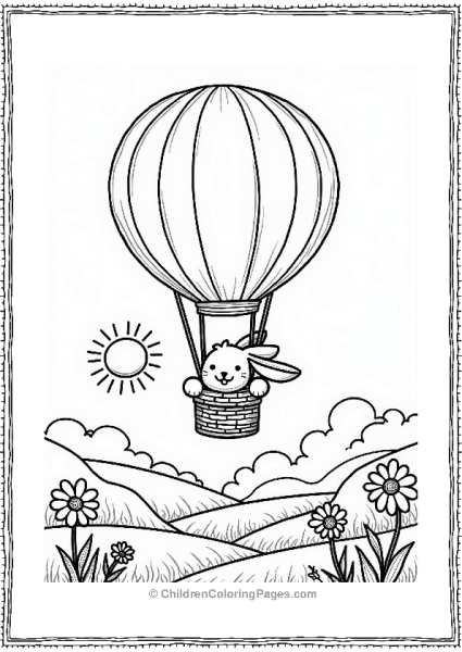 Joyful Rabbit In A Colorful Hot Air Balloon Free PDF Printable