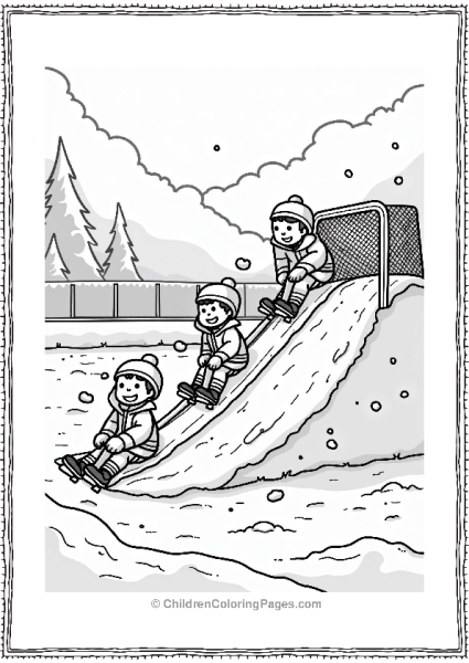 Kids Sliding Near Hockey Rink Free PDF Printable