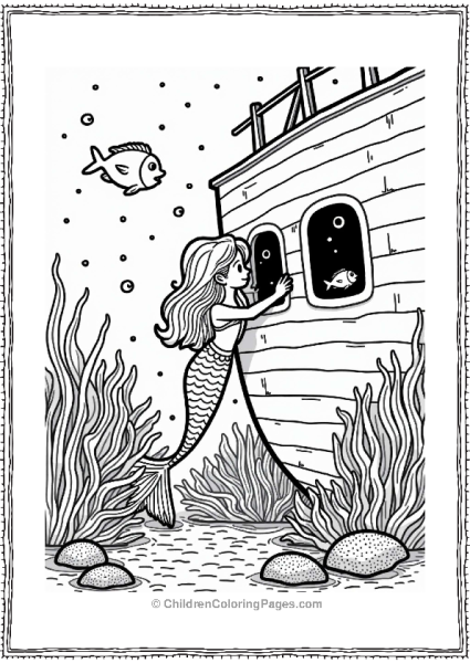 Mermaid Exploring A Sunken Ship Free PDF Printable