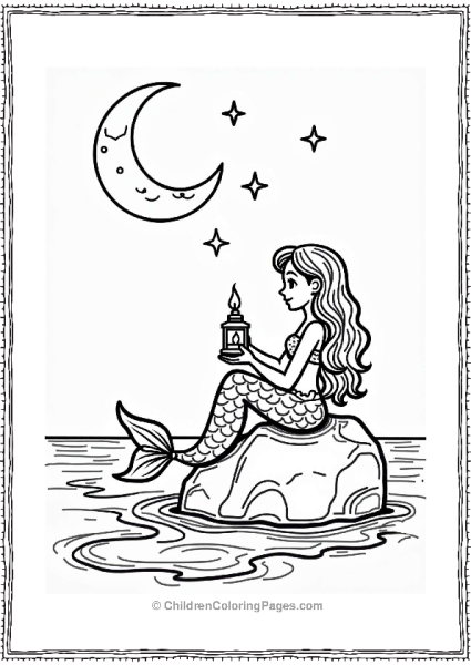 Mermaid On A Rock Under The Stars Free PDF Printable