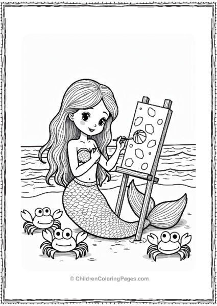 Mermaid Painting Seashells On The Beach Free PDF Printable