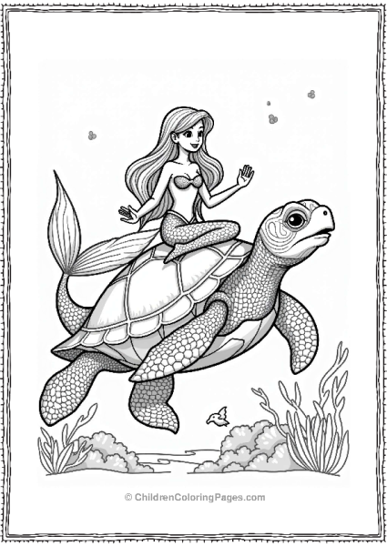 Mermaid Riding A Sea Turtle With Dolphins Free PDF Printable