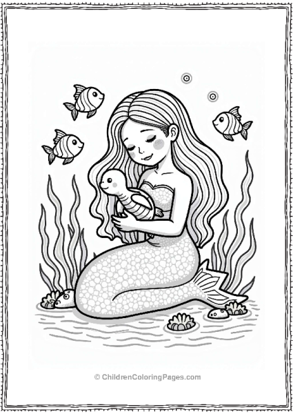 Mermaid With Baby Sea Turtle Free PDF Printable