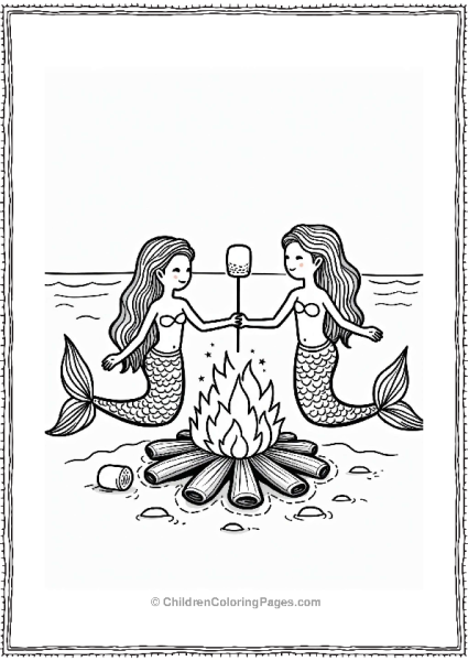 Mermaids Around A Bonfire Free PDF Printable