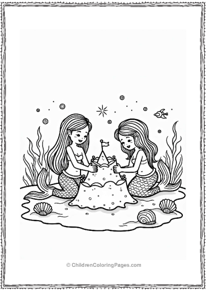 Mermaids Building Sandcastles On The Beach Free PDF Printable