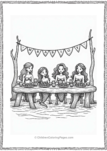 Mermaids Feasting At A Driftwood Table Free PDF Printable