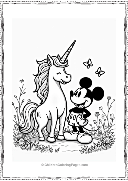 Mickey Mouse And The Friendly Unicorn In A Magical Meadow Free PDF Printable