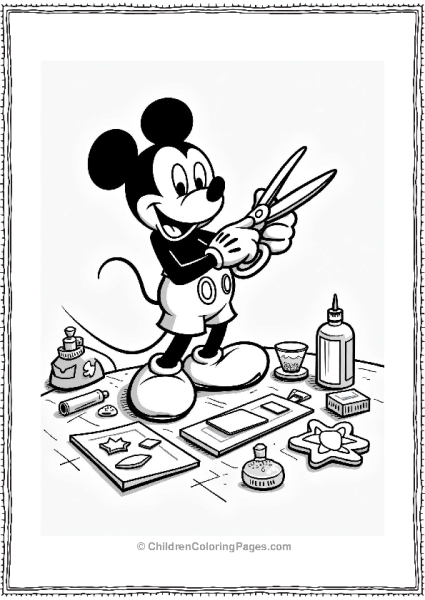 Mickey Mouse Crafting With Scissors Free PDF Printable