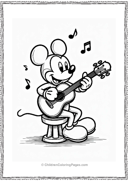 Mickey Mouse Playing Guitar Free PDF Printable