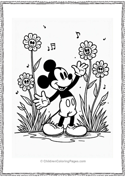 Mickey Mouse With Singing Flowers Free PDF Printable