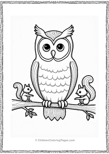 Owl Perched In A Tree With Squirrels Free PDF Printable