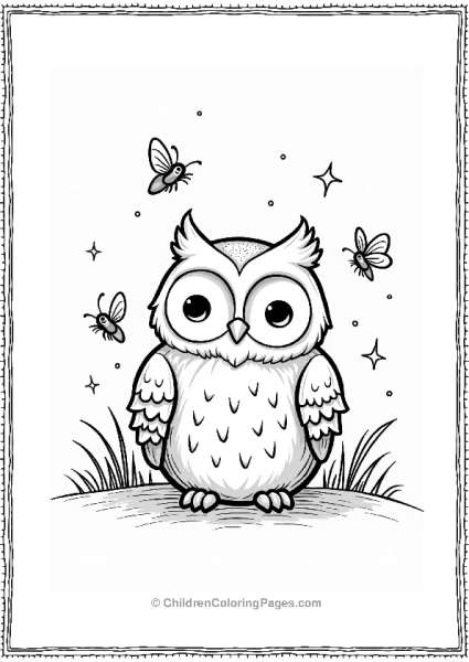 Owl Surrounded By Fireflies At Night Free PDF Printable