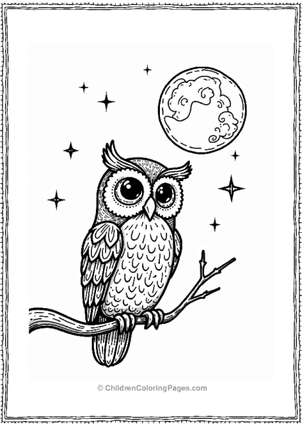 Owl Under A Bright Moon And Stars Free PDF Printable