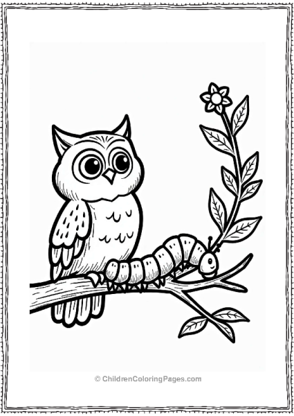 Owl Watching A Caterpillar On A Branch Free PDF Printable