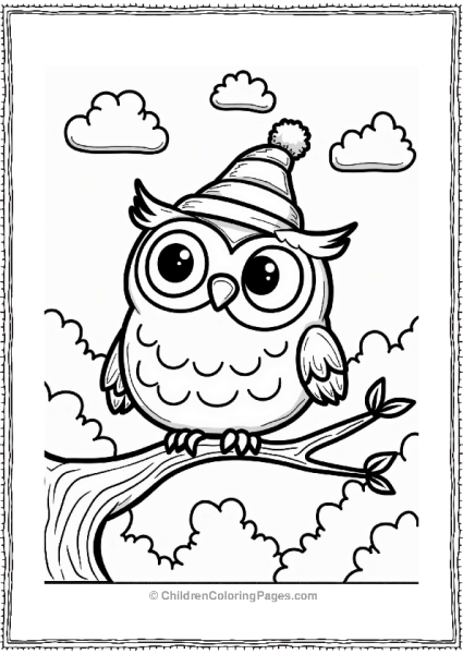 Owl With A Hat On A Branch Free PDF Printable