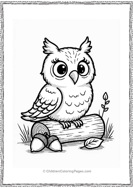 Owl With Acorns On A Log Free PDF Printable