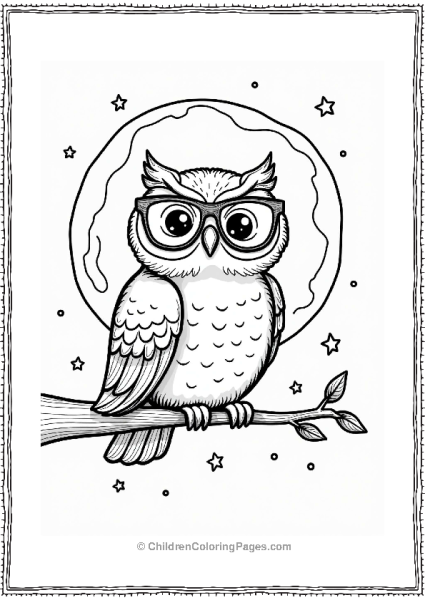 Owl With Glasses Under A Full Moon Free PDF Printable