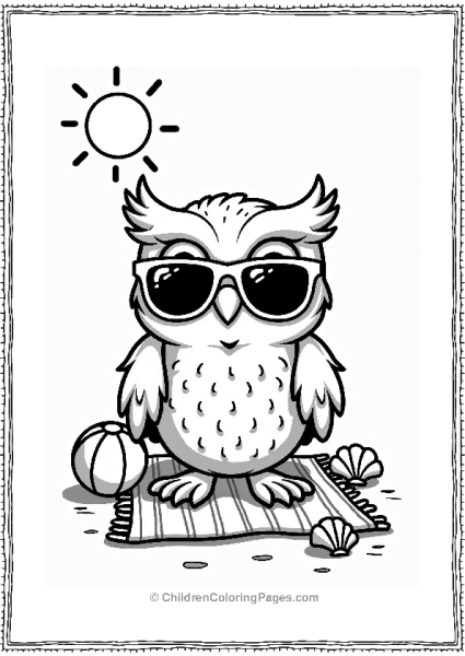 Owl With Sunglasses At The Beach Free PDF Printable